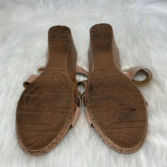 Born BOC Blush/Metallic Leather Strappy Cork Wedge Slides Mules Sz 9 - Picture 6 of 8